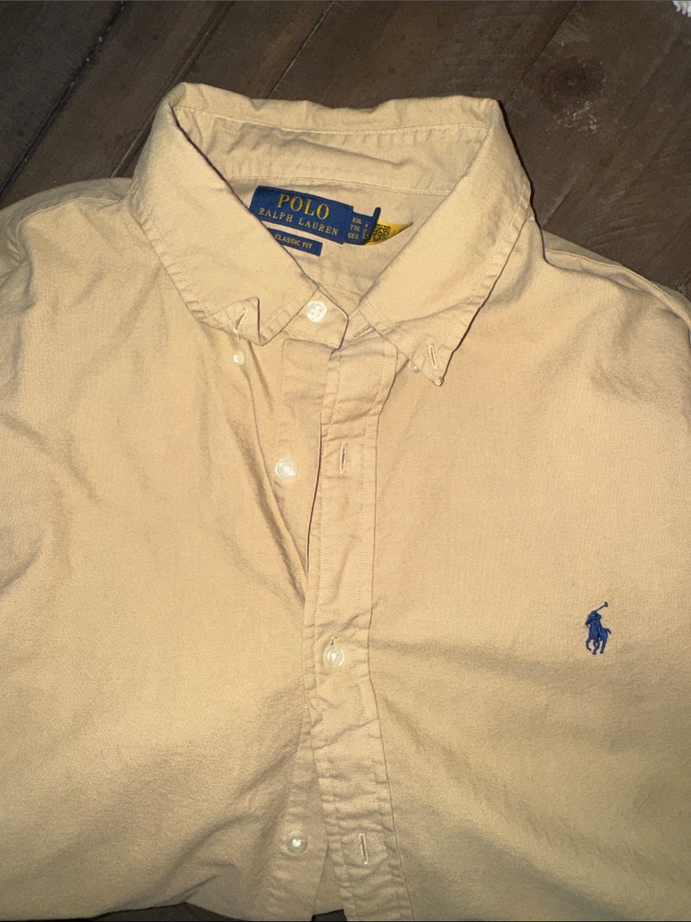 Polo by Ralph Lauren Beige Button-Down Shirt with Blue Pony
